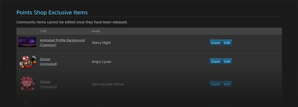 Points Shop Items (Steamworks Documentation)