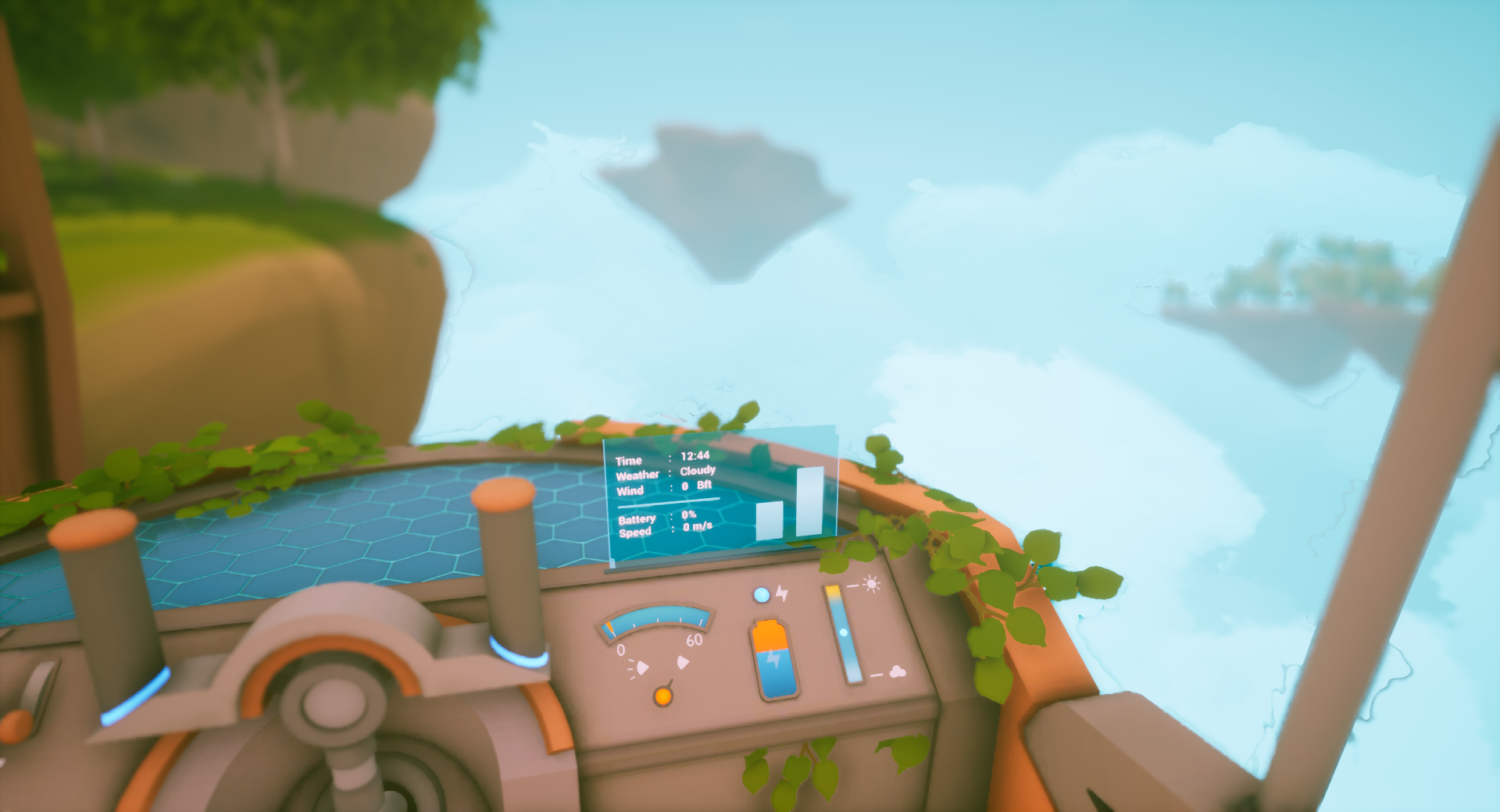 Solarpunk is a survival game in a technically advanced world of floati