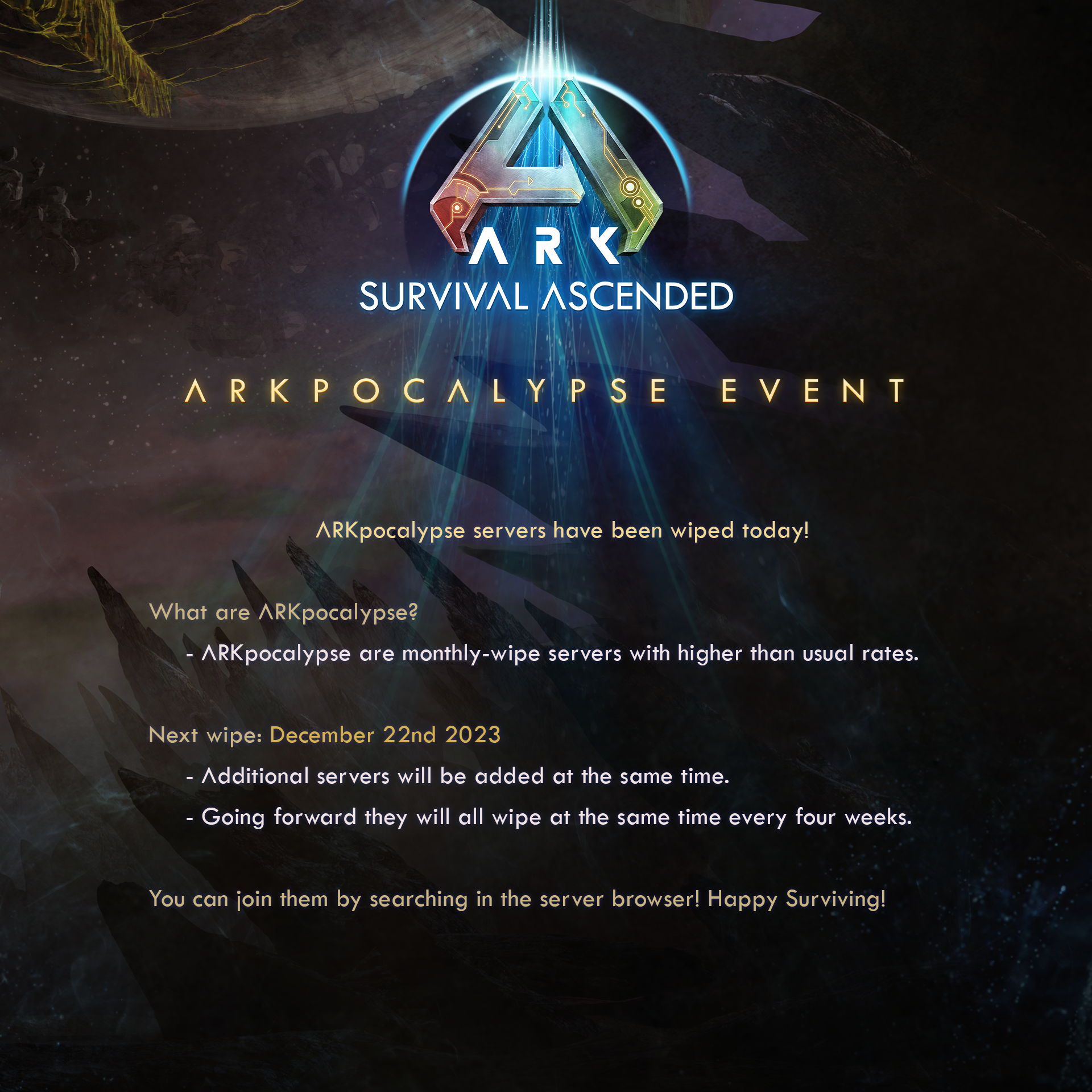 Ark Ascended Servers (2) both with different mods and difficulties. Active  Admin.  Server 1:   Server 2:  You can  click